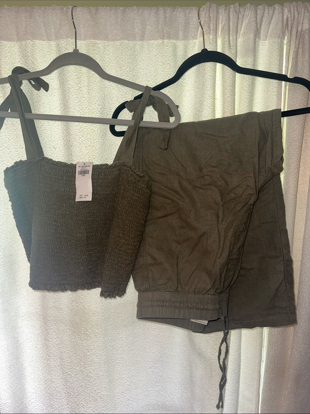 Abercrombie & Fitch Olive Green Smocked Crop Top and Drawstring Pants Set
